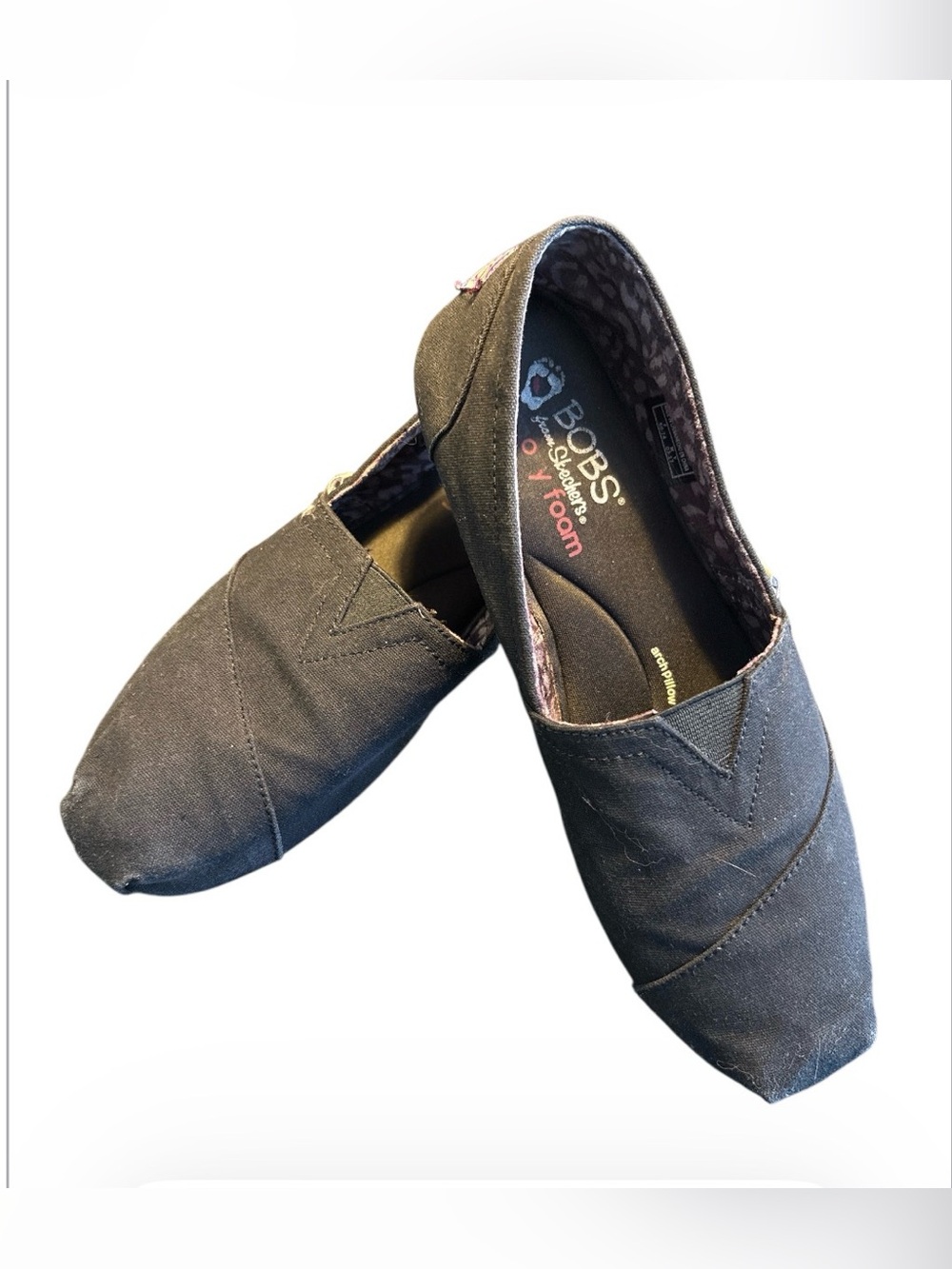 SKECHERS BOBS Plush Peace and Love Black Canvas Flats - Size 8